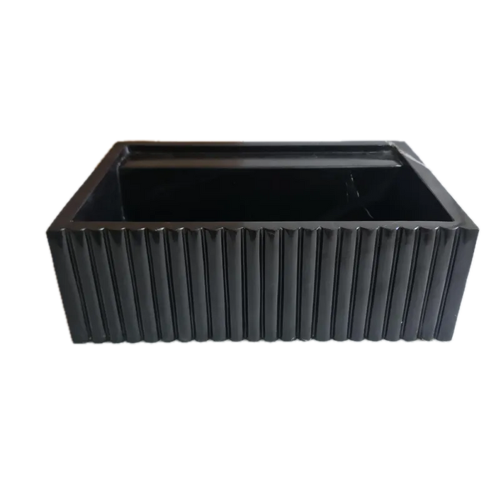 Toros Black Marble Wall-Mount Bathroom Vanity Sink Fluted (W)16" (L)24" (H)7"