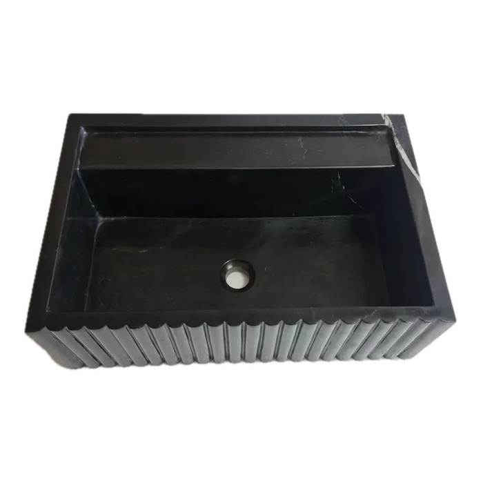 Toros Black Marble Wall-Mount Bathroom Vanity Sink Fluted (W)16" (L)24" (H)7"