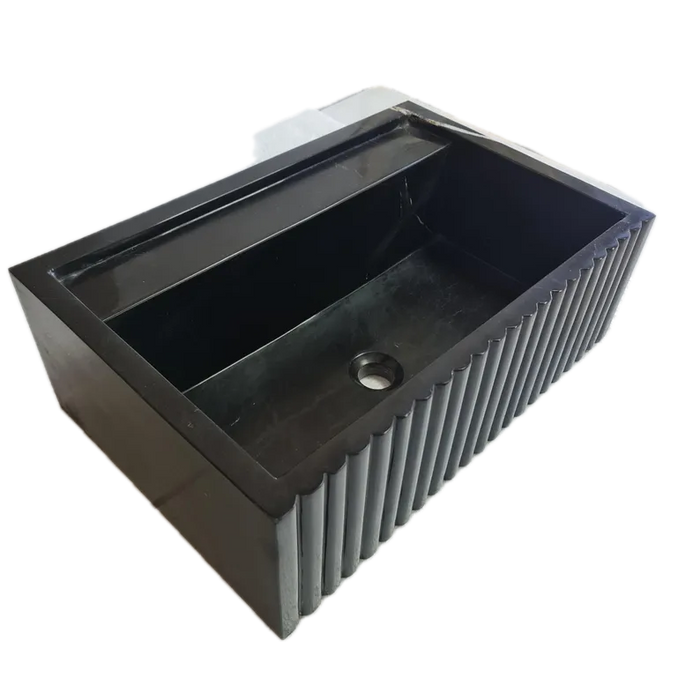 Toros Black Marble Wall-Mount Bathroom Vanity Sink Fluted (W)16" (L)24" (H)7"