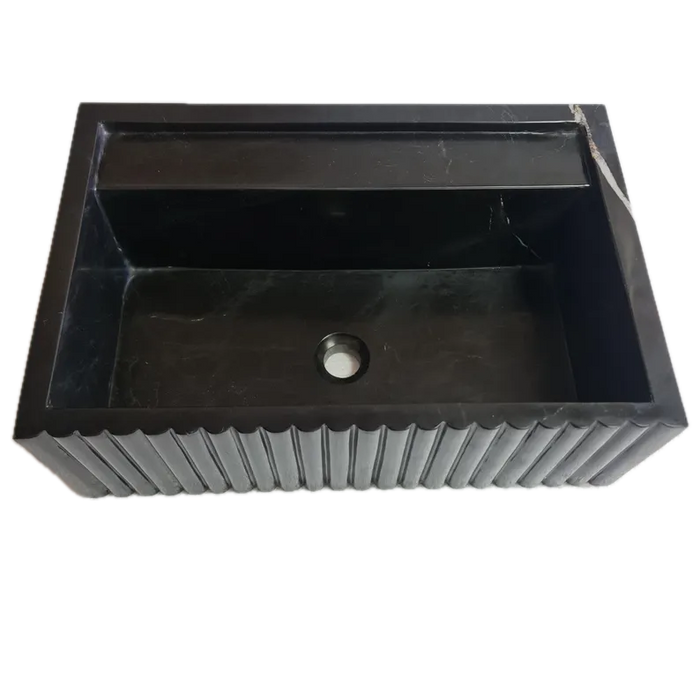 Toros Black Marble Wall-Mount Bathroom Vanity Sink Fluted (W)16" (L)24" (H)7"