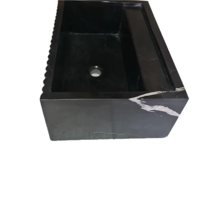 Toros Black Marble Wall-Mount Bathroom Vanity Sink Fluted (W)16" (L)24" (H)7"