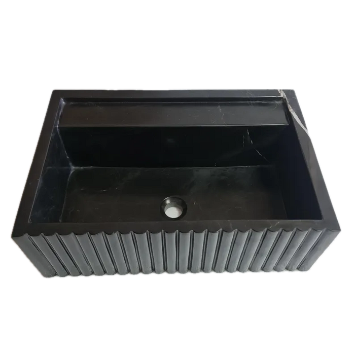 Toros Black Marble Wall-Mount Bathroom Vanity Sink Fluted (W)16" (L)24" (H)7"