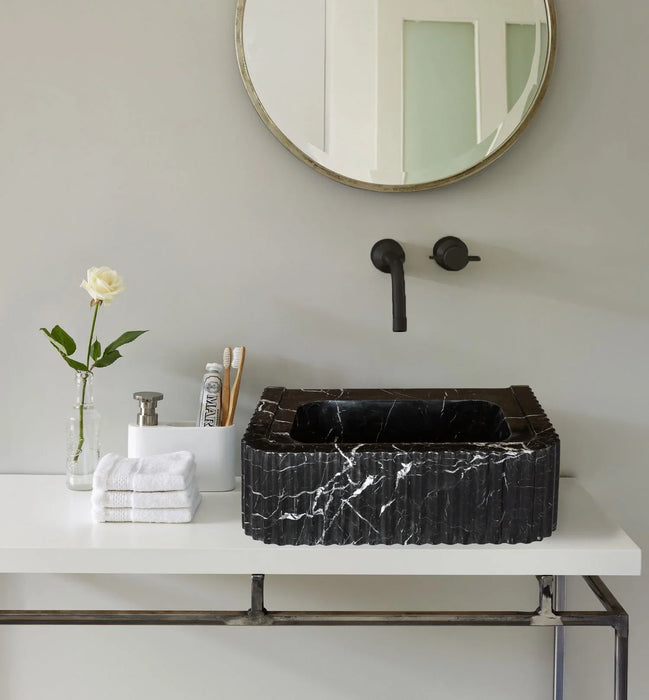 Black Marble Handcrafted Rectangular Sink - Wall-Mount Polished 12x19x7