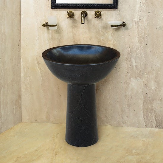 Toros Black Marble Natural Stone Stand-Alone Pedestal Oval Top Sink NTRSTC20