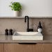 Troia Light Travertine Rectangular Vessel Sink Honed Filled (W)16" (L)27.5" (H)4" SKU-NTRSTC37 installed on kitchen