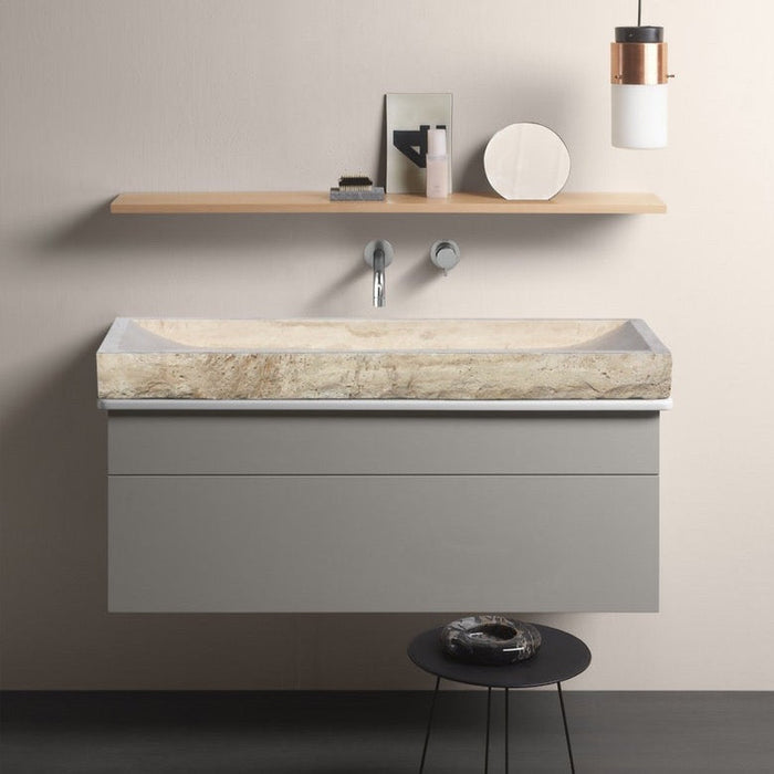 Troia Light Travertine Rectangular Above Vanity Bathroom Split-face Sink NTRSTC38