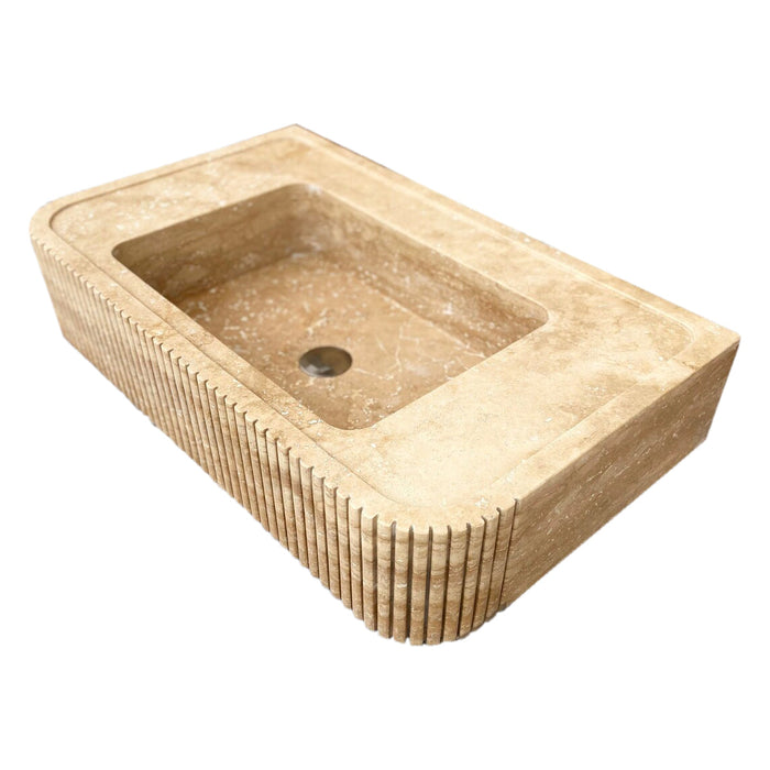 Tuscany Walnut Travertine Wall-mount Bathroom Vanity Sink Ribbed Textured Front RVTW2818HSO