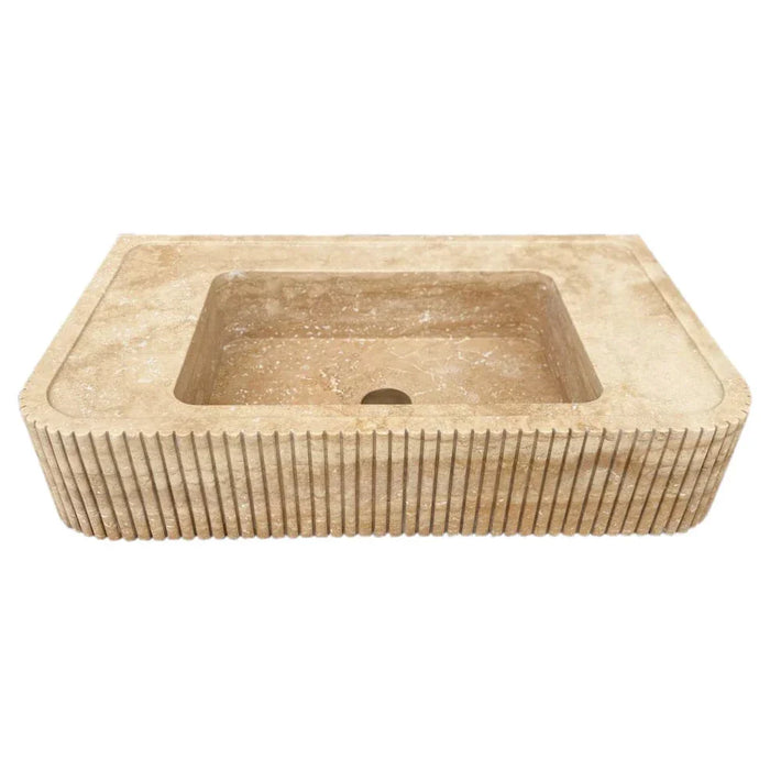 Tuscany Walnut Travertine Wall-mount Vanity Sink Ribbed Textured