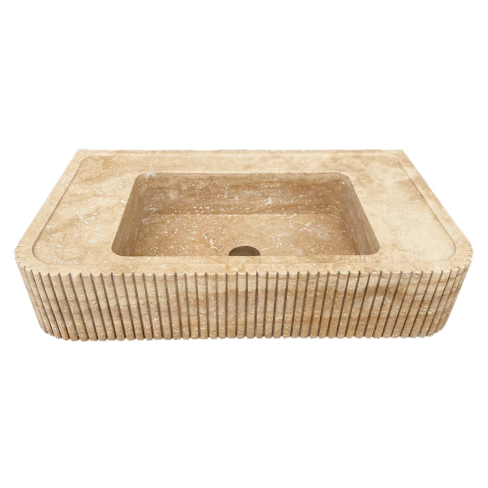 Tuscany Walnut Travertine Wall-mount Bathroom Vanity Sink Ribbed Textured Front RVTW2818HSO