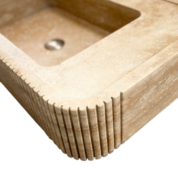 Tuscany Walnut Travertine Wall-mount Bathroom Vanity Sink Ribbed Textured Front RVTW2818HSO