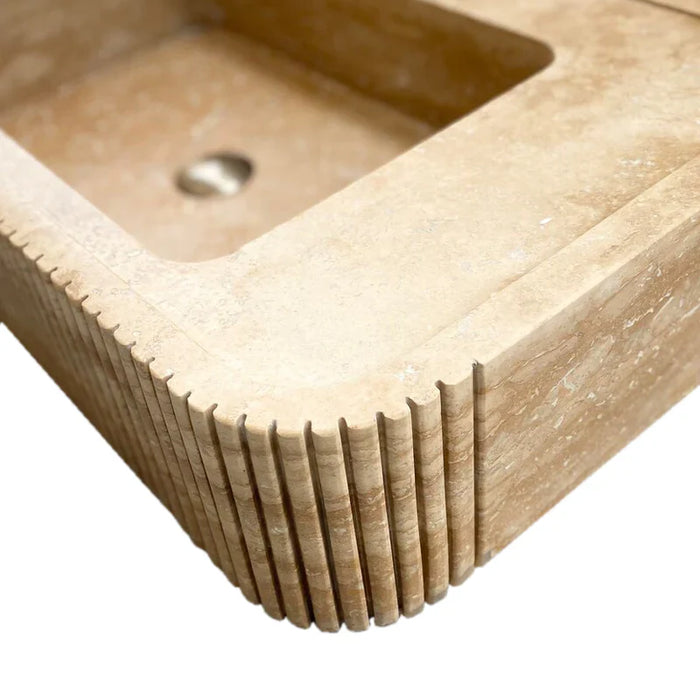 Tuscany Walnut Travertine Wall-mount Vanity Sink Ribbed Textured