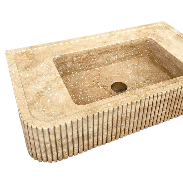 Tuscany Walnut Travertine Wall-mount Bathroom Vanity Sink Ribbed Textured Front RVTW2818HSO