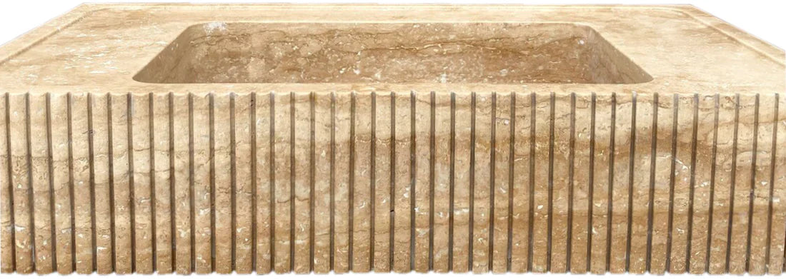 Tuscany Walnut Travertine Wall-mount Vanity Sink Ribbed Textured