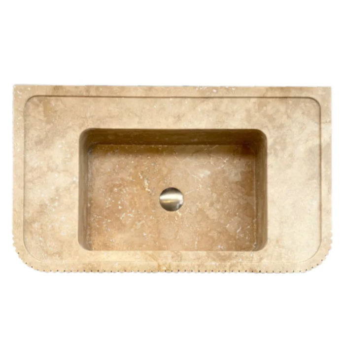 Tuscany Walnut Travertine Wall-mount Vanity Sink Ribbed Textured