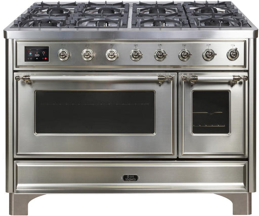 ILVE Majestic II 48 Inch Dual Fuel Natural Gas Freestanding Range in Stainless Steel with Chrome Trim ‎UM12FDNS3SSCNG - Farmhouse Kitchen and Bath
