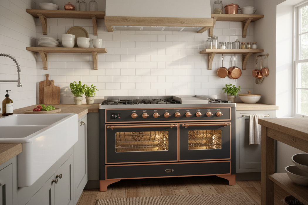 ILVE Majestic II 60" Dual Fuel Matte Graphite, Copper Trim UM15FDNS3MGP