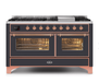 ILVE Majestic II 60" Dual Fuel Matte Graphite, Copper Trim UM15FDNS3MGP ILVE