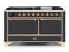 ILVE Majestic II 60 Inch Dual Fuel Natural Gas Freestanding Range in Matte Graphite with Brass Trim UM15FDQNS3MGG ILVE