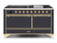 ILVE Majestic II 60 Inch Dual Fuel Natural Gas Freestanding Range in Matte Graphite with Brass Trim UM15FDQNS3MGG