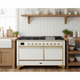 ILVE Majestic II 60" Dual Fuel Natural Gas Freestanding Range, White, Brass Trim UM15FDQNS3WHG