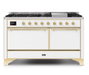 ILVE Majestic II 60" Dual Fuel Natural Gas Freestanding Range, White, Brass Trim UM15FDQNS3WHG ILVE
