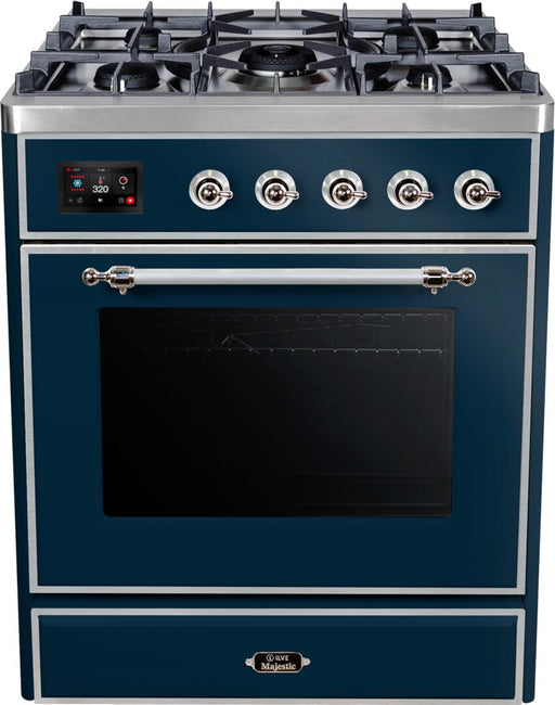 ILVE Majestic II 30 Inch Dual Fuel Natural Gas Freestanding Range in Blue with Chrome Trim UM30DNE3MBCNG - Farmhouse Kitchen and Bath