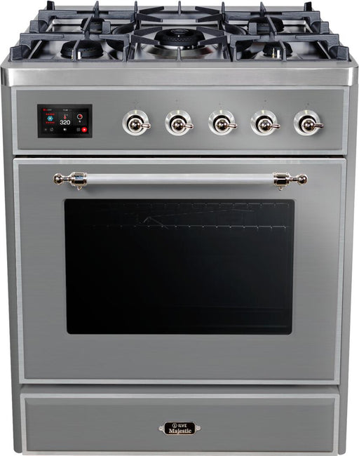 ILVE Majestic II 30 Inch Dual Fuel Natural Gas Freestanding Range in Stainless Steel with Chrome Trim UM30DNE3SSCNG - Farmhouse Kitchen and Bath
