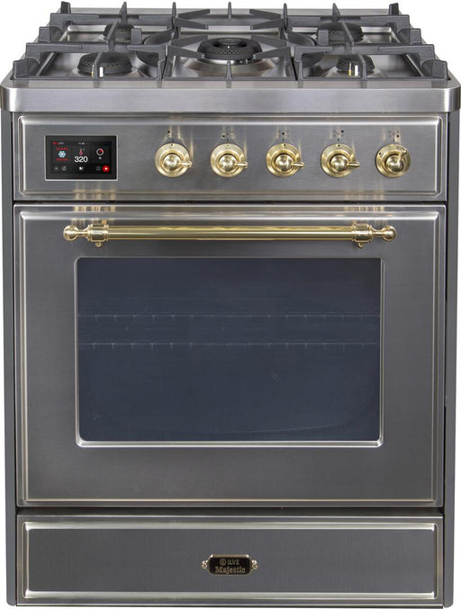 ILVE Majestic II 30 Inch Dual Fuel Liquid Propane Freestanding Range in Stainless Steel with Brass Trim ‎UM30DNE3SSGLP - Farmhouse Kitchen and Bath