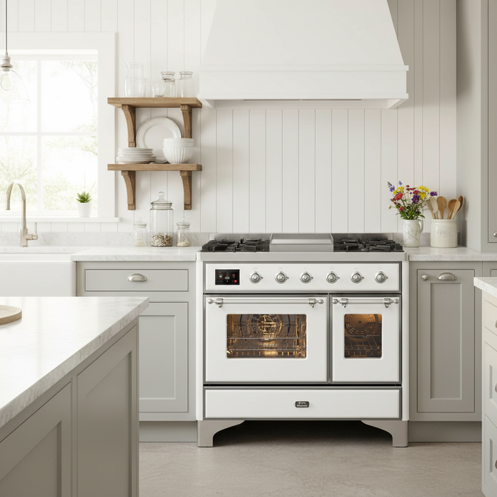 ILVE Majestic II 40" Dual Fuel Range White Chrome Trim UMD10FDNS3WHC