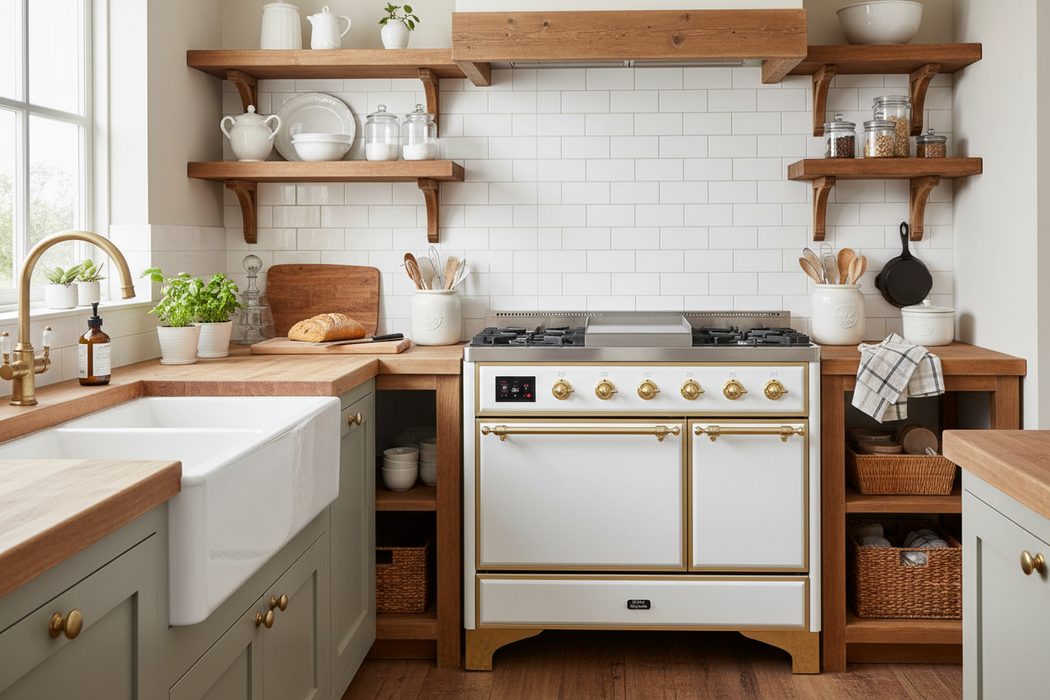 ILVE Majestic II 40" Dual Fuel, Natural Gas, Freestanding Range, White, Brass Trim UMD10FDQNS3WHG