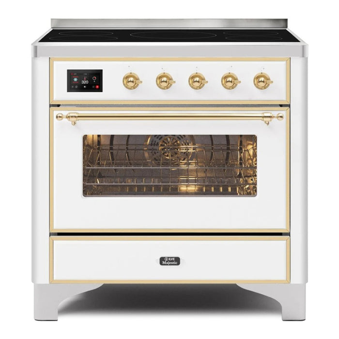 ILVE Majestic II 36" Electric Range, White, Brass Trim UMI09NS3WHG