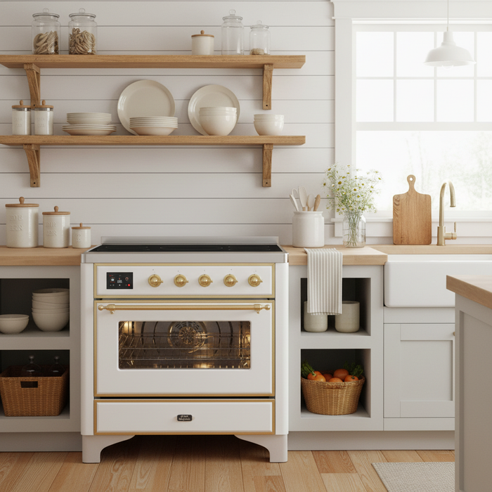 ILVE Majestic II 36" Induction Range White Brass Trim UMI09NS3WHG
