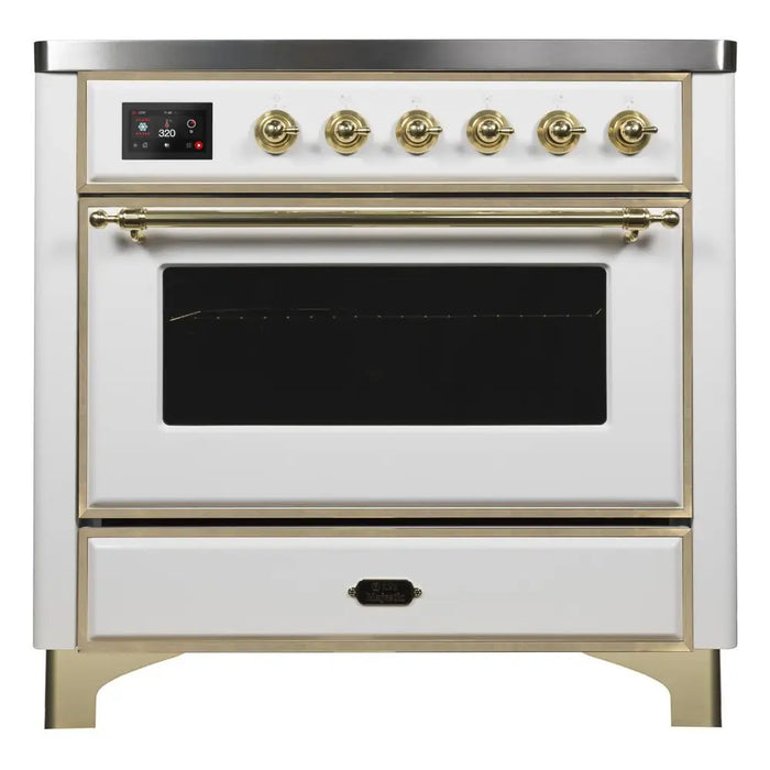 ILVE Majestic II 36" Electric Range, White, Brass Trim UMI09NS3WHG