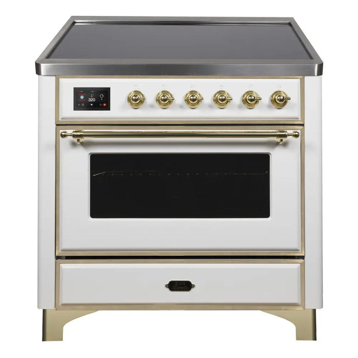 ILVE Majestic II 36" Electric Range, White, Brass Trim UMI09NS3WHG