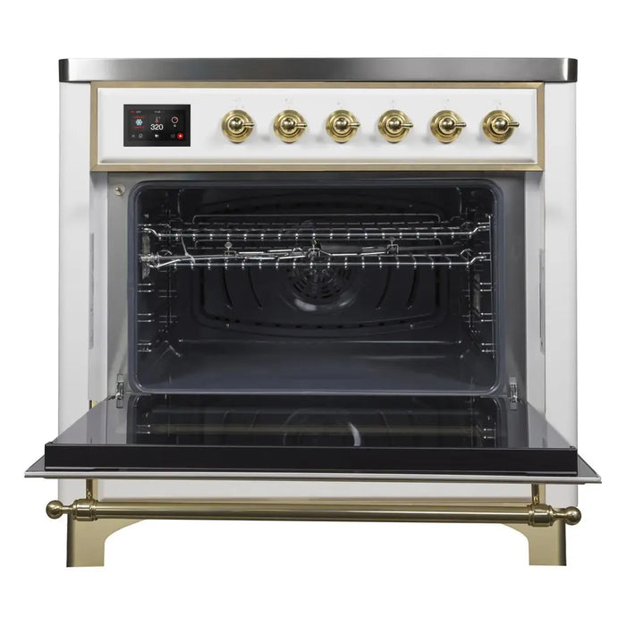 ILVE Majestic II 36" Electric Range, White, Brass Trim UMI09NS3WHG