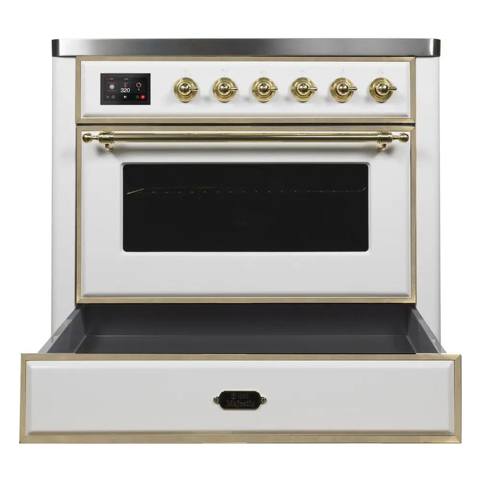 ILVE Majestic II 36" Electric Range, White, Brass Trim UMI09NS3WHG