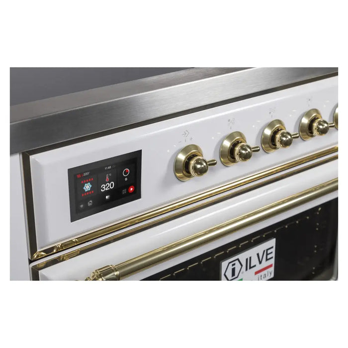 ILVE Majestic II 36" Electric Range, White, Brass Trim UMI09NS3WHG