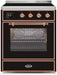 ILVE Majestic II 30 Inch Electric Freestanding Range in Glossy Black with Copper Trim UMI30NE3BKP - Farmhouse Kitchen and Bath