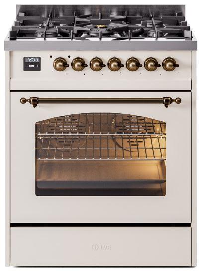 ILVE Nostalgie II 30" Dual Fuel Liquid Propane Range, Antique White, Bronze Trim UP30NMPAWBLP ILVE