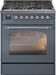 ILVE Nostalgie II 30 Inch Dual Fuel Natural Gas Freestanding Range in Blue Grey with Chrome Trim UP30NMPBGC - Farmhouse Kitchen and Bath