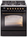 ILVE Nostalgie II 30" Dual Fuel Liquid Propane Range, Glossy Black, Bronze Trim UP30NMPBKBLP ILVE