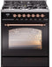 ILVE Nostalgie II 30" Dual Fuel Liquid Propane Range, Glossy Black, Copper Trim UP30NMPBKPLP ILVE