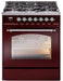 ILVE Nostalgie II 30" Dual Fuel Liquid Propane Range, Burgundy, Chrome Trim UP30NMPBUCLP ILVE