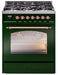 ILVE Nostalgie II 30" Dual Fuel Liquid Propane Range, Emerald Green, Copper Trim UP30NMPEGPLP ILVE