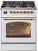 ILVE Nostalgie II 30" Dual Fuel Liquid Propane Range, White, Brass Trim UP30NMPWHGLP ILVE