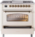 Ilve Nostalgie II 36 Inch Dual Fuel Natural Gas Freestanding Range in Antique White with Bronze Trim, UP36FNMPAWB - Farmhouse Kitchen and Bath