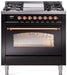 ILVE Nostalgie II 36" Dual Fuel Liquid Propane Range, Glossy Black, Copper Trim UP36FNMPBKPLP ILVE