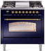 ILVE Nostalgie II 36" Dual Fuel Liquid Propane Range, Blue, Brass Trim UP36FNMPMBGLP ILVE