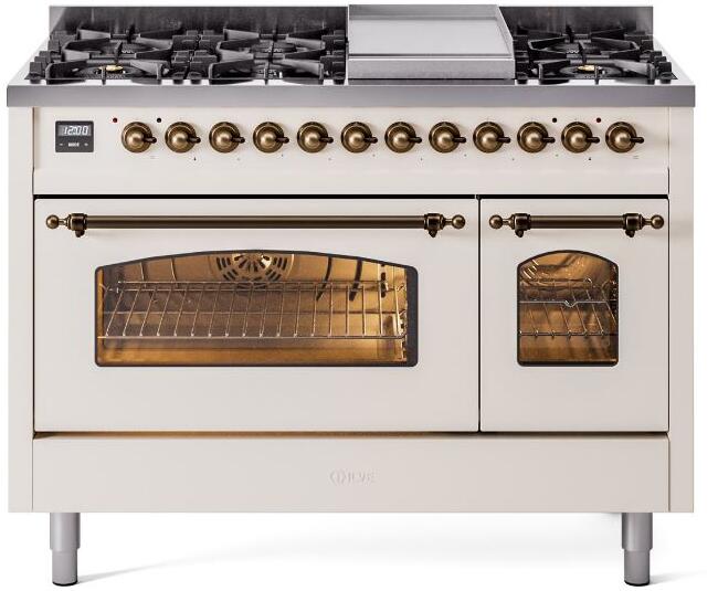 ILVE Nostalgie II 48" Dual Fuel Liquid Propane Range, Antique White, Bronze Trim UP48FNMPAWBLP ILVE