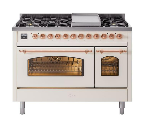 ILVE Nostalgie II 48" Dual Fuel Liquid Propane Range, Antique White, Copper Trim UP48FNMPAWPLP ILVE